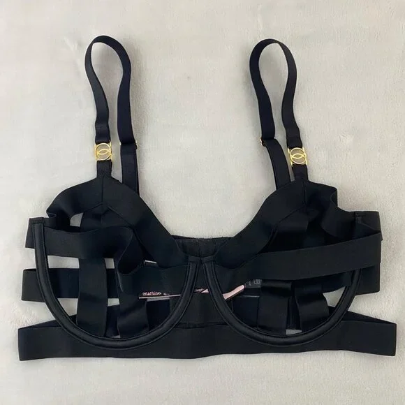 Victoria's Secret VERY SEXY Unlined Strappy Demi Bra Black Bandage Open Cage 38C - Picture 4 of 8
